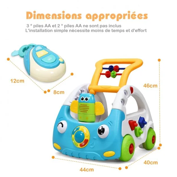 Trotteur Parlant pour Enfants de 6 Mois à 3 Ans pour Apprendre à Marcher Multifonction Sons Lumières 43x38x46cm Bleu