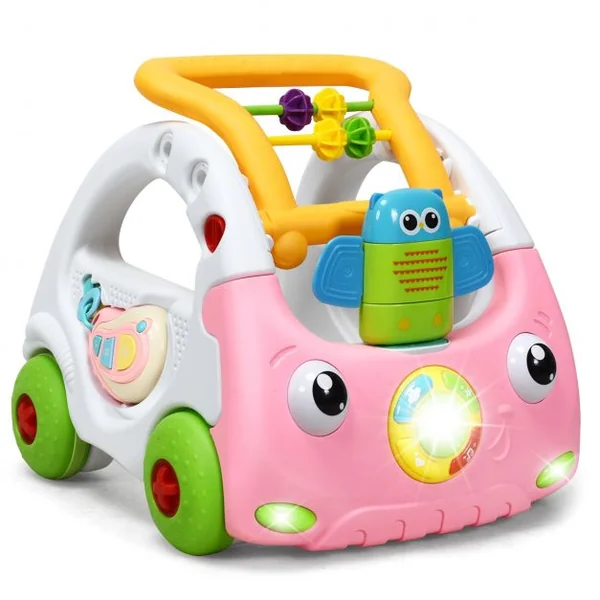 Trotteur Parlant pour Enfants de 6 Mois à 3 Ans pour Apprendre à Marcher Multifonction Sons Lumières 43x38x46cm Rose