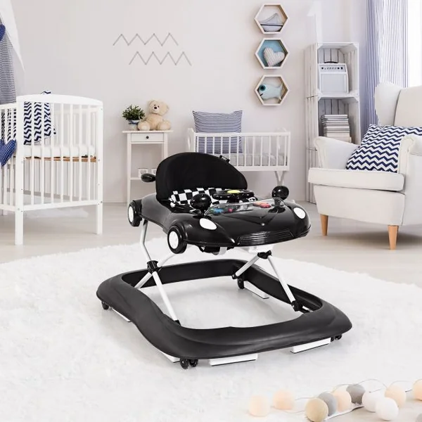 Trotteur Pliable Musical pour Bébé de 6 à 18 Mois Trotteur 3 en 1 Hauteur Réglable en Pp 78,5x64,5x12,5-22,5cm Noir
