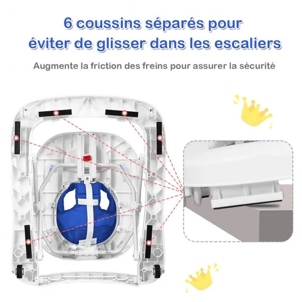 Trotteur pour Bébé de 6 à 18 Mois Compact Pliable 2 en 1 avec Siège Rembourré Plateau Jouets Amovible 75x60x70cm Bleu