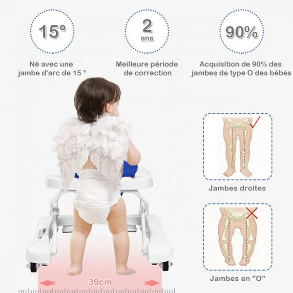 Trotteur pour Bébé de 6 à 18 Mois Compact Pliable 2 en 1 avec Siège Rembourré Plateau Jouets Amovible 75x60x70cm Bleu