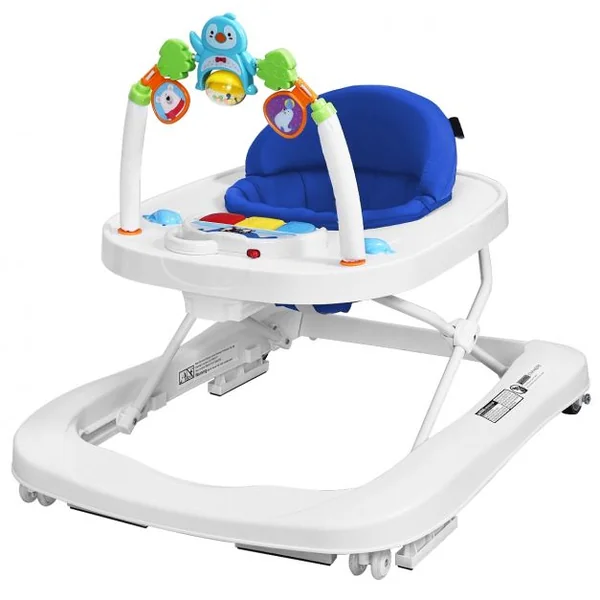 Trotteur pour Bébé de 6 à 18 Mois Compact Pliable 2 en 1 avec Siège Rembourré Plateau Jouets Amovible 75x60x70cm Bleu