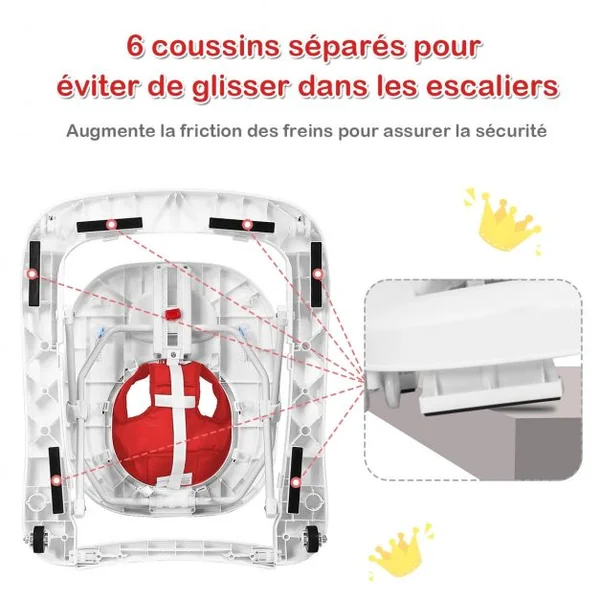 Trotteur pour Bébé de 6 à 18 Mois Compact Pliable 2 en 1 avec Siège Rembourré Plateau Jouets Amovible 75x60x70cm Rose