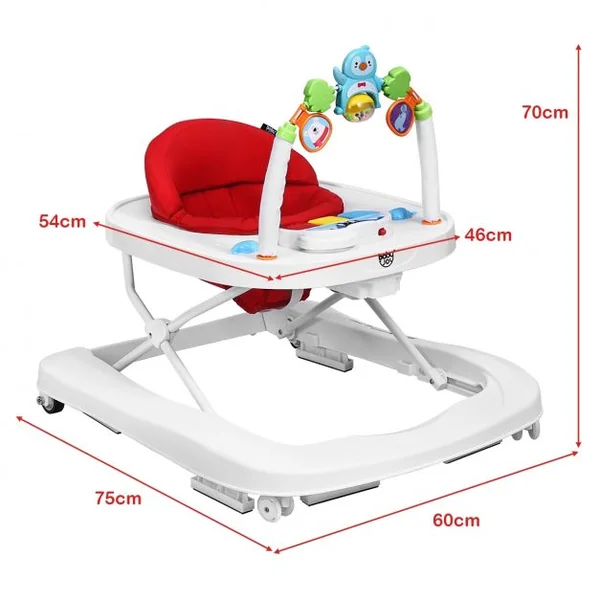 Trotteur pour Bébé de 6 à 18 Mois Compact Pliable 2 en 1 avec Siège Rembourré Plateau Jouets Amovible 75x60x70cm Rose