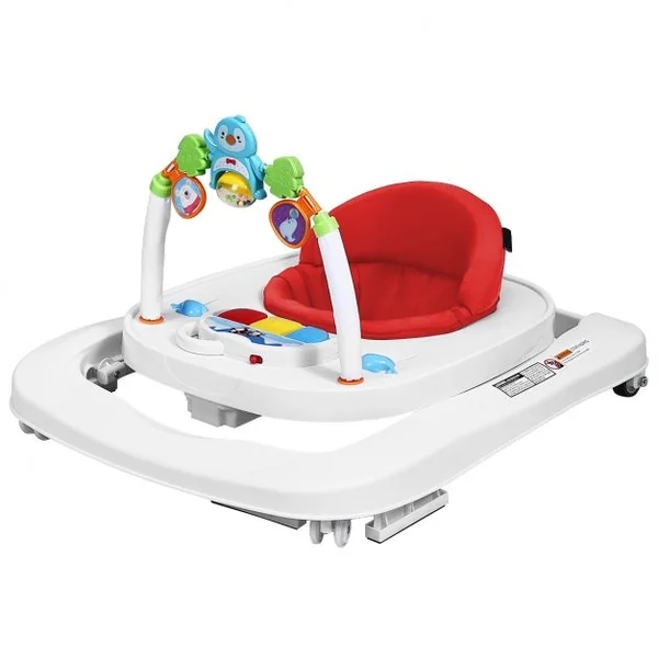 Trotteur pour Bébé de 6 à 18 Mois Compact Pliable 2 en 1 avec Siège Rembourré Plateau Jouets Amovible 75x60x70cm Rose