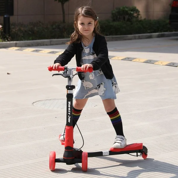 Trottinette enfant 4 Roues Trottinette lumineuse pliable hauteur réglable Capacité 50 kg 82x31x72-84cm Rouge