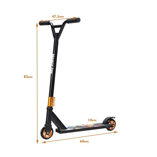 Trottinette Freestyle en Aluminium avec Roues en PU à 360° Frein Arrière et Guidon Antidéparant Support Jusqu'à 100KG Noir
