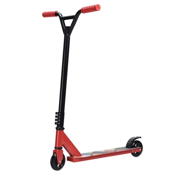 Trottinette Freestyle en Aluminium avec Roues en PU à 360° Frein Arrière et Guidon Antidéparant Support Jusqu'à 100KG Rouge