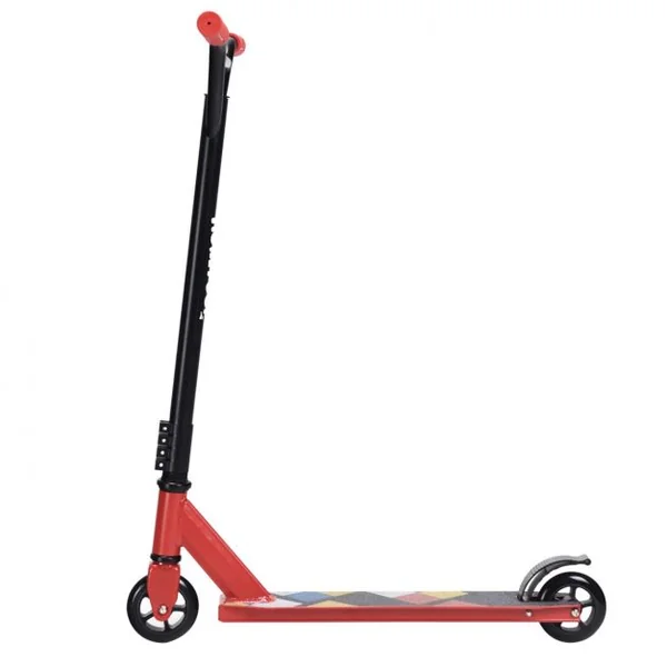 Trottinette Freestyle en Aluminium avec Roues en PU à 360° Frein Arrière et Guidon Antidéparant Support Jusqu'à 100KG Rouge