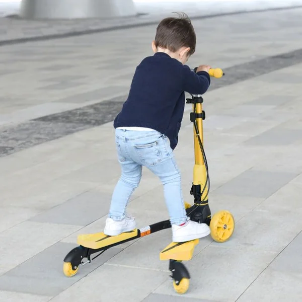 Trottinette Pliable pour Enfant Trottinette avec 4 roues Flash Lumineuses en Alliage Alu et PP, 82x31x72-84cm, Jaune