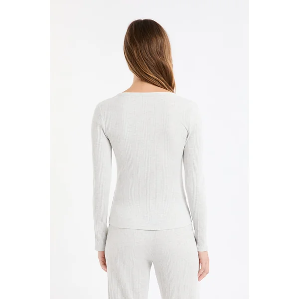 T-shirt de pyjama manches longues côtelé en coton