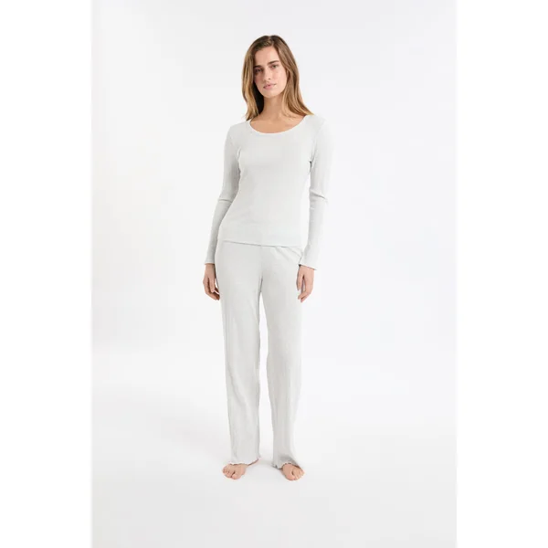 T-shirt de pyjama manches longues côtelé en coton