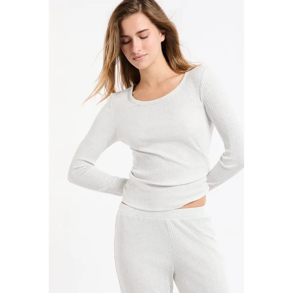 T-shirt de pyjama manches longues côtelé en coton
