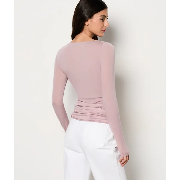 T-shirt manches longues col bateau avec cachemire en maille thermique