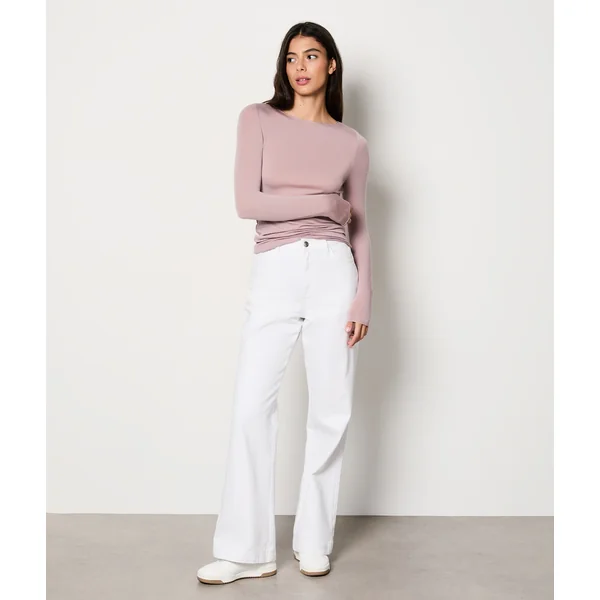 T-shirt manches longues col bateau avec cachemire en maille thermique