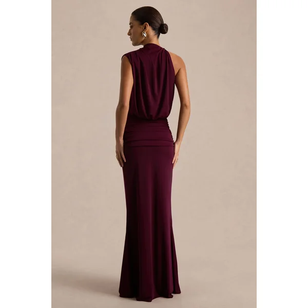 Umaira | Robe Longue Bordeaux à Col Montant