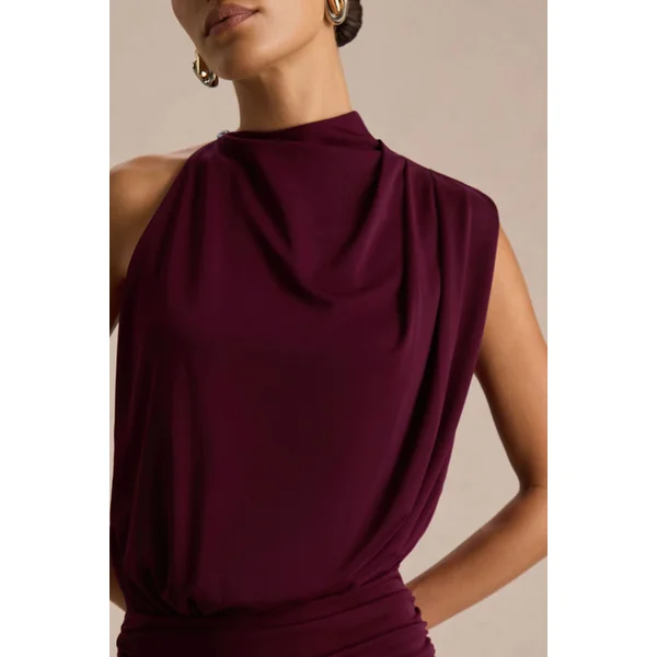 Umaira | Robe Longue Bordeaux à Col Montant