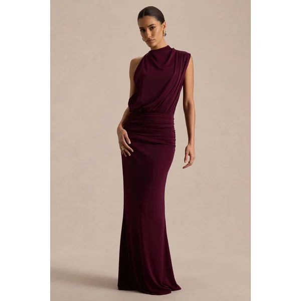 Umaira | Robe Longue Bordeaux à Col Montant