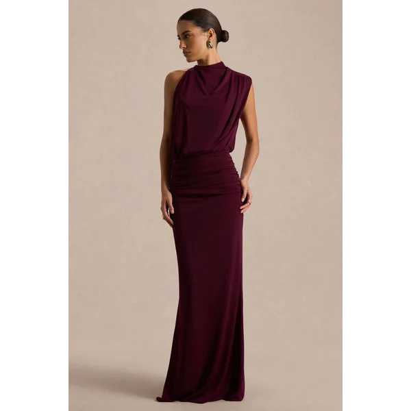 Umaira | Robe Longue Bordeaux à Col Montant