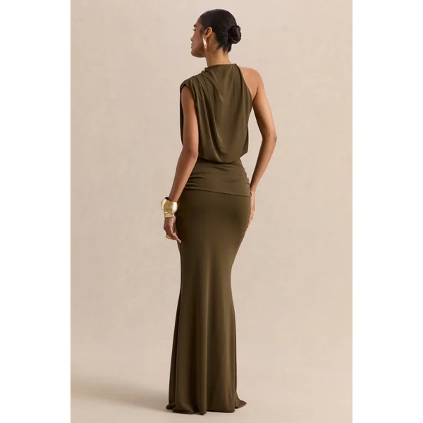Umaira | Robe longue kaki à encolure haute
