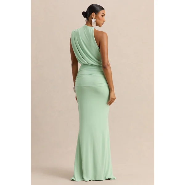 Umaira | Robe longue menthe à encolure montante