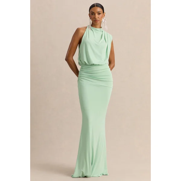 Umaira | Robe longue menthe à encolure montante