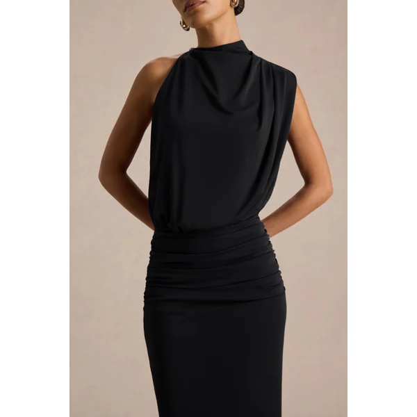 Umaira | Robe longue noire à encolure haute