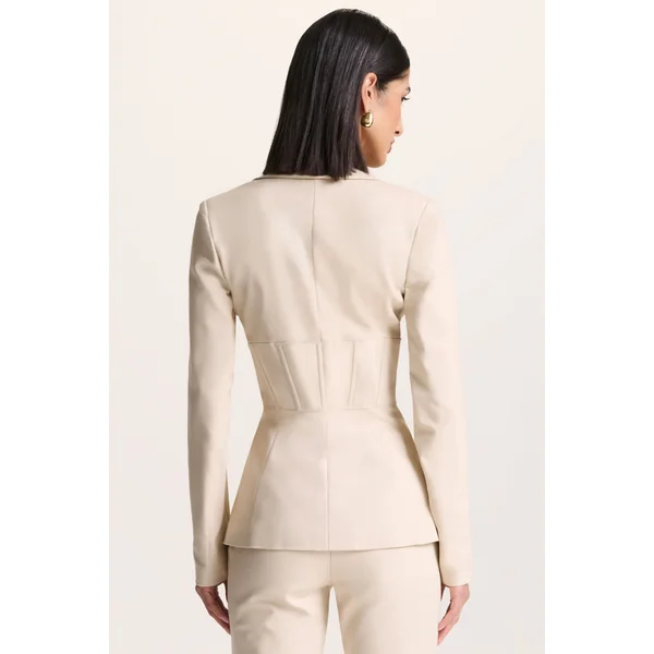 Unbeaten | Cream Plunge Corset Waist Blazer