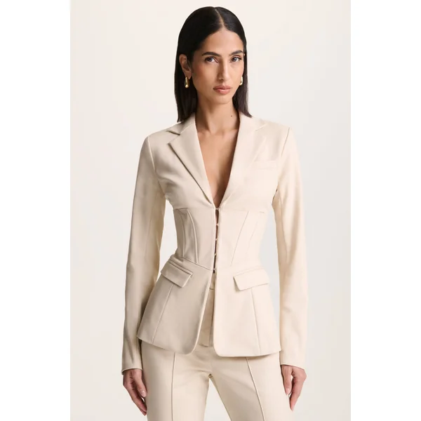 Unbeaten | Cream Plunge Corset Waist Blazer