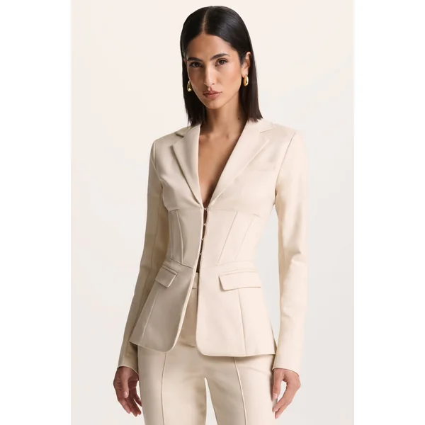 Unbeaten | Cream Plunge Corset Waist Blazer