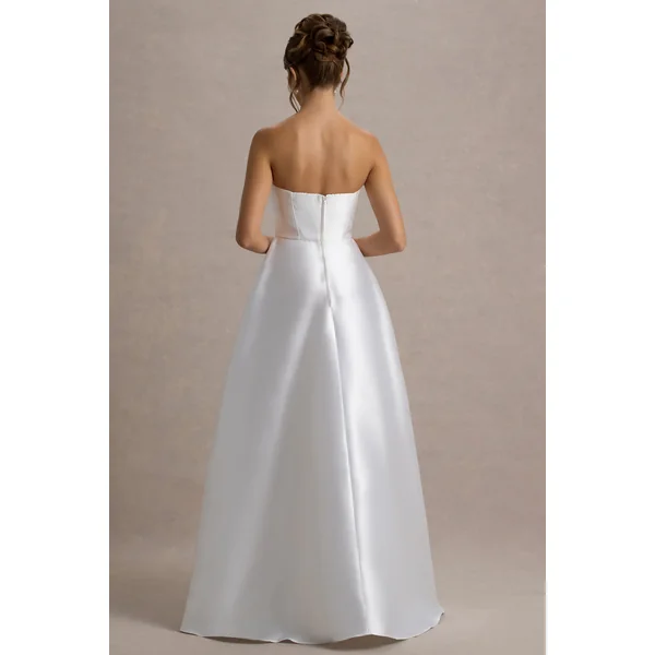 Universe | Robe Longue Blanche à Épaules Dénudées avec Bas Fendu et Manches Bouffantes