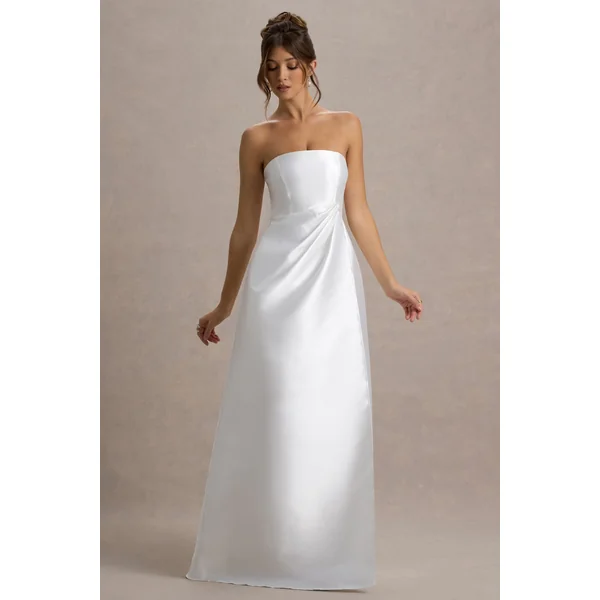 Universe | Robe Longue Blanche à Épaules Dénudées avec Bas Fendu et Manches Bouffantes