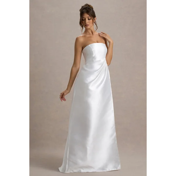 Universe | Robe Longue Blanche à Épaules Dénudées avec Bas Fendu et Manches Bouffantes