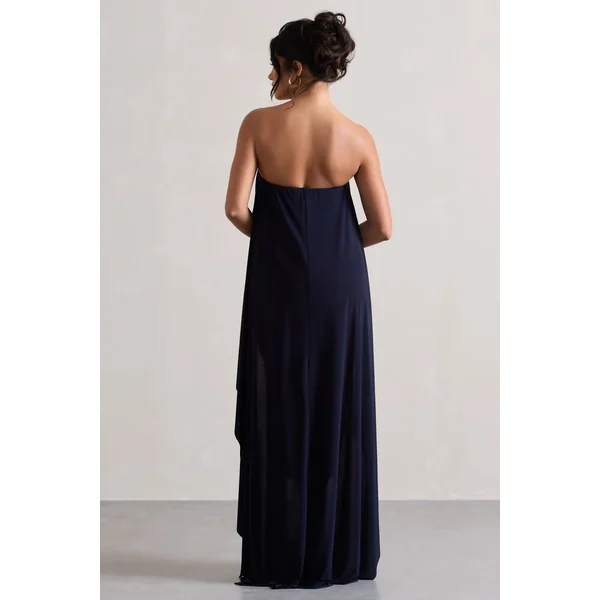 Upon A Time | Robe mi-longue bleu marine à encolure bandeau et cape
