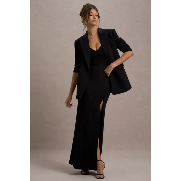 Urban | Blazer noir oversize à col plongeant