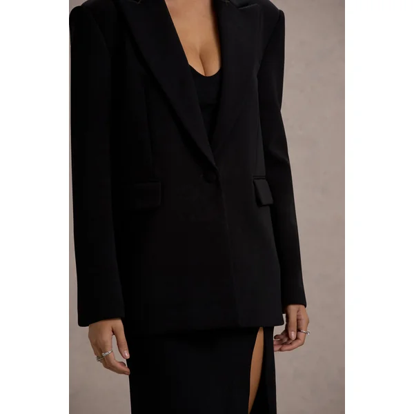 Urban | Blazer noir oversize à col plongeant