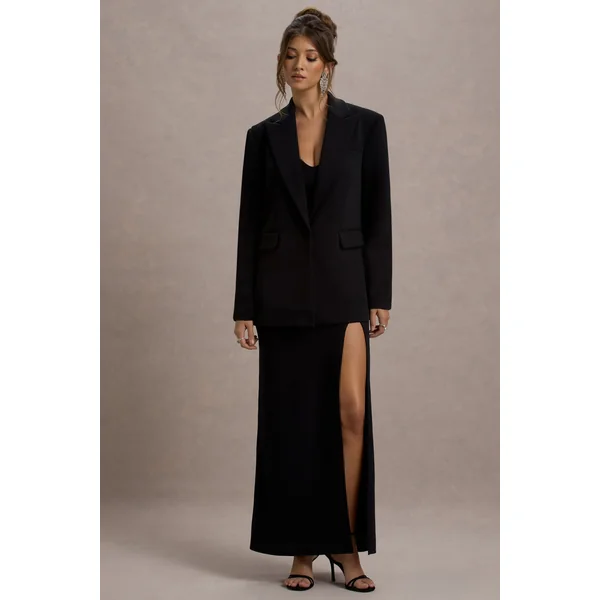 Urban | Blazer noir oversize à col plongeant