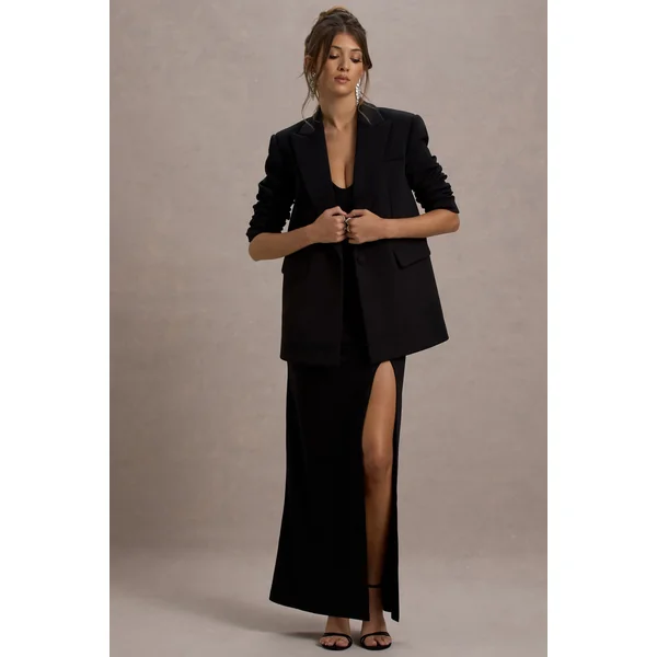 Urban | Blazer noir oversize à col plongeant