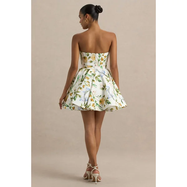 Valerian | Mini-robe bandeau à imprimé floral citron avec ourlet volanté