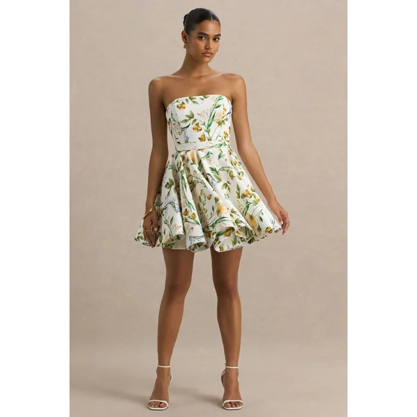 Valerian | Mini-robe bandeau à imprimé floral citron avec ourlet volanté