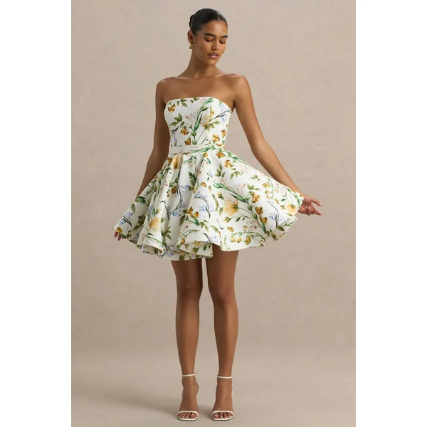 Valerian | Mini-robe bandeau à imprimé floral citron avec ourlet volanté