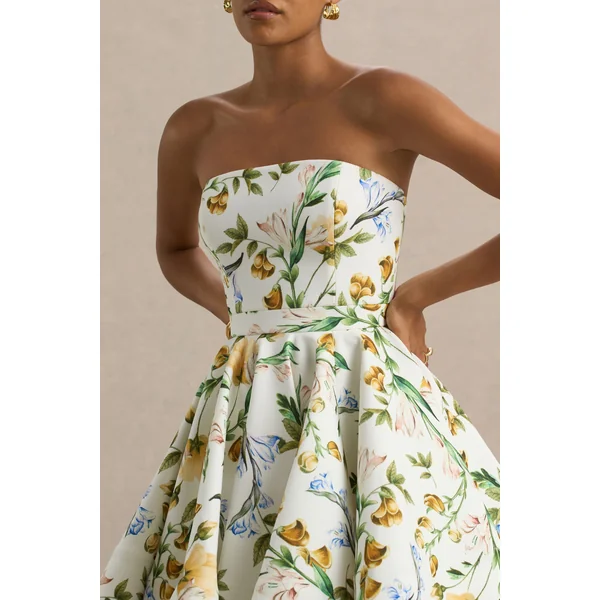 Valerian | Mini-robe bandeau à imprimé floral citron avec ourlet volanté