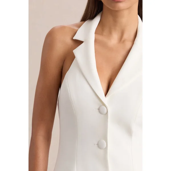 Valetta | Mini-robe blanche à décolleté plongeant et coupe cintrée