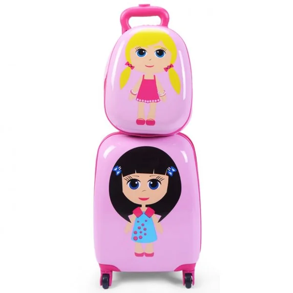 Valise 16 ’’ et Sac à Dos 12 ’’ pour Enfants Lot de 2 Bagages à Main avec Roulettes en PC avec Motif Fille Rose