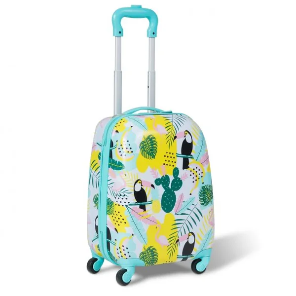 Valise 16’’ et Sac à Dos 12’’ pour Enfants Lot de 2 Bagages à Main avec Roulettes en PC et ABS avec Motif Flamingo