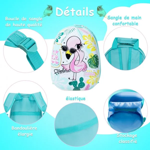 Valise 16’’ et Sac à Dos 12’’ pour Enfants Lot de 2 Bagages à Main avec Roulettes en PC et ABS avec Motif Flamingo