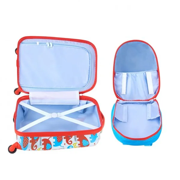 Valise 16 ’’ et sac à dos 12 ’’ pour enfants Lot de 2 bagages à main avec roulettes en PC et ABS avec Motif éléphant