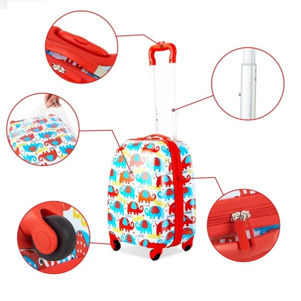 Valise 16 ’’ et sac à dos 12 ’’ pour enfants Lot de 2 bagages à main avec roulettes en PC et ABS avec Motif éléphant