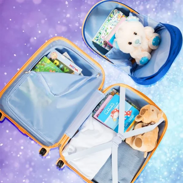 Valise Enfant 18" et Sac à Dos 12" Bagages à Main à Motif Astronaute avec 4 Roulettes Poignée Réglable Bleu Foncé