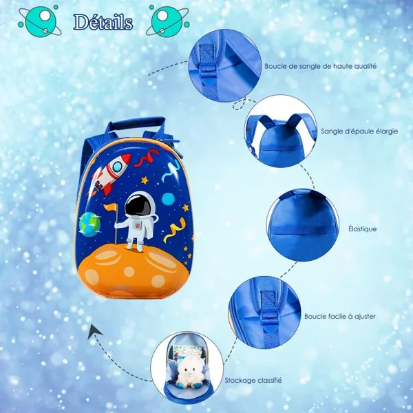 Valise Enfant 18" et Sac à Dos 12" Bagages à Main à Motif Astronaute avec 4 Roulettes Poignée Réglable Bleu Foncé